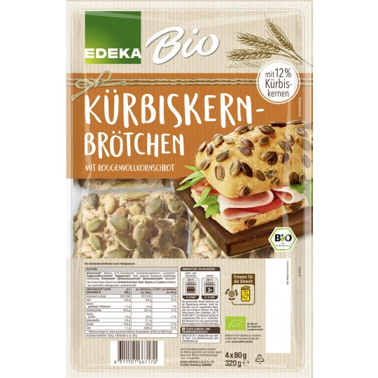 EDEKA Kürbiskernbrötchen 4x 80G 1 EDEKA Kürbiskernbrötchen 4x 80G