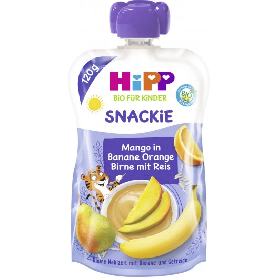 Hipp Bio Snackie Mango In Banane-Orange-Birne Mit Reis 120G 1 Hipp Bio Snackie Mango In Banane-Orange-Birne Mit Reis 120G