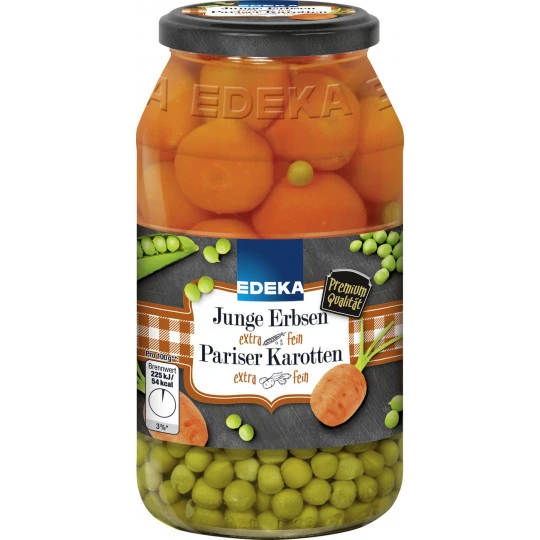 Junge Erbsen Mit Pariser Karotten Extra Fein 660G 1 Junge Erbsen Mit Pariser Karotten Extra Fein 660G