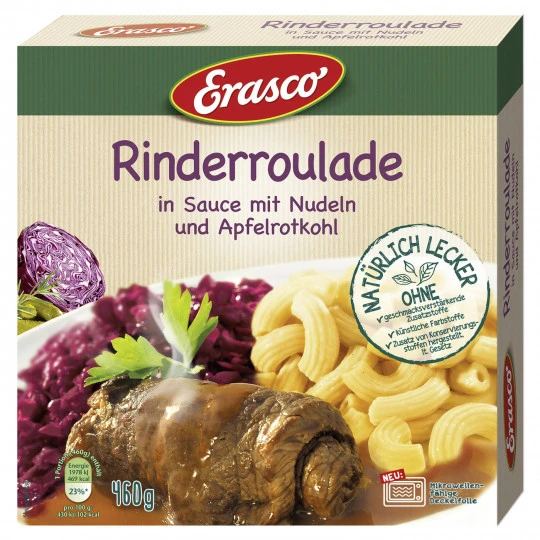 Rinderroulade In Sauce Mit Nudeln & Apfelrotkohl 460G 1 Rinderroulade In Sauce Mit Nudeln & Apfelrotkohl 460G