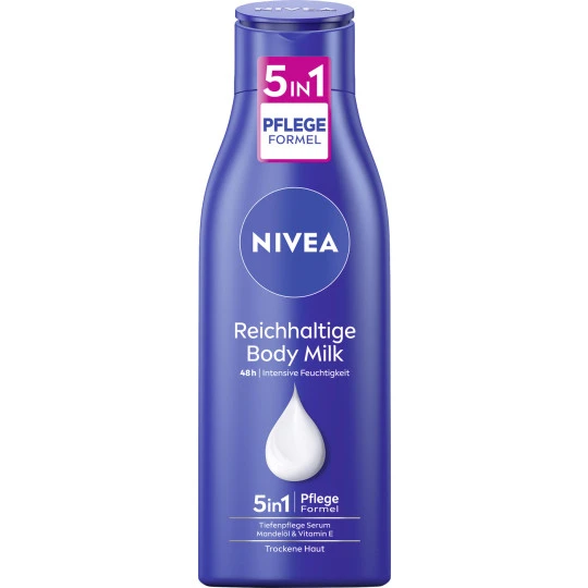 NIVEA Reichhaltige Body Milch 5in1 Tiefenpflege Serum 48h 250ML 1 NIVEA Reichhaltige Body Milch 5in1 Tiefenpflege Serum 48h 250ML