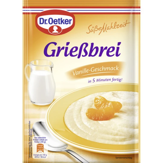 Dr. Oetker Grießbrei Vanille-Geschmack 90G 1 Dr. Oetker Grießbrei Vanille-Geschmack 90G