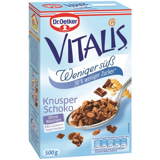 Dr. Oetker Vitalis Knusper Schoko Müsli Weniger Süß 500G 1 Dr. Oetker Vitalis Knusper Schoko Müsli Weniger Süß 500G
